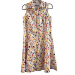 Liz Claiborne Women 6 Petite Midi Dress Button Front Linen Floral Sleeveless